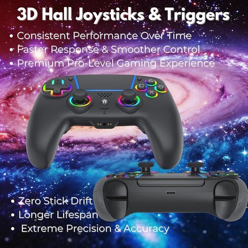 NEVORK Wireless Controller for PS5 Console and PC, Hall Effect Joysticks and Hall Triggers, RGB LED Gaming Controller 7 Colors, Programmable Back Buttons M1 M2, Turbo Rapid Fire, Dual Vibration, 6 Axis Motion, 3.5mm Audio Jack, Black in Saudi Arabia