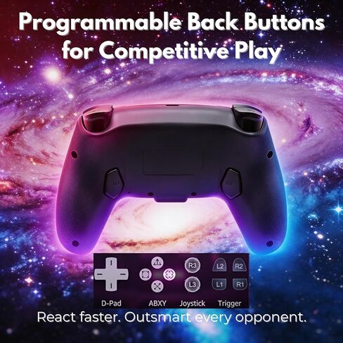 NEVORK Wireless Controller for PS5 Console and PC, Hall Effect Joysticks and Hall Triggers, RGB LED Gaming Controller 7 Colors, Programmable Back Buttons M1 M2, Turbo Rapid Fire, Dual Vibration, 6 Axis Motion, 3.5mm Audio Jack, Black in Saudi Arabia