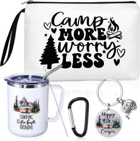 Patelai 3 Pcs Camping Gifts for Women Men 17oz Insulated Mug with Handle Makeup Bag Keychain for Camper Camping Lovers Rv Owners Hiking Travel Accessories in Saudi Arabia