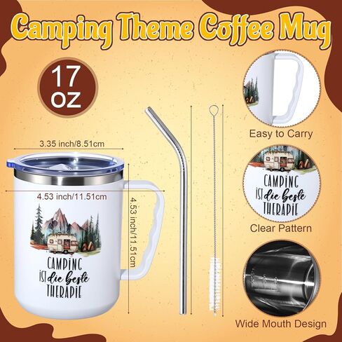 Patelai 3 Pcs Camping Gifts for Women Men 17oz Insulated Mug with Handle Makeup Bag Keychain for Camper Camping Lovers Rv Owners Hiking Travel Accessories in Saudi Arabia