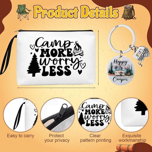 Patelai 3 Pcs Camping Gifts for Women Men 17oz Insulated Mug with Handle Makeup Bag Keychain for Camper Camping Lovers Rv Owners Hiking Travel Accessories in Saudi Arabia