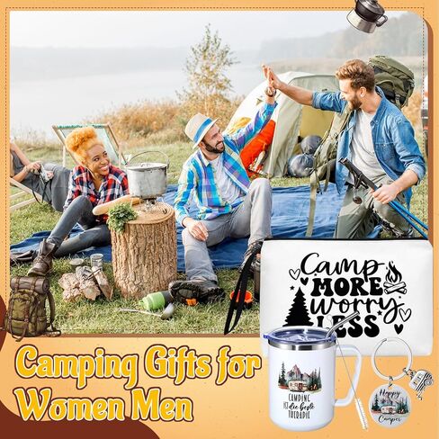 Patelai 3 Pcs Camping Gifts for Women Men 17oz Insulated Mug with Handle Makeup Bag Keychain for Camper Camping Lovers Rv Owners Hiking Travel Accessories in Saudi Arabia