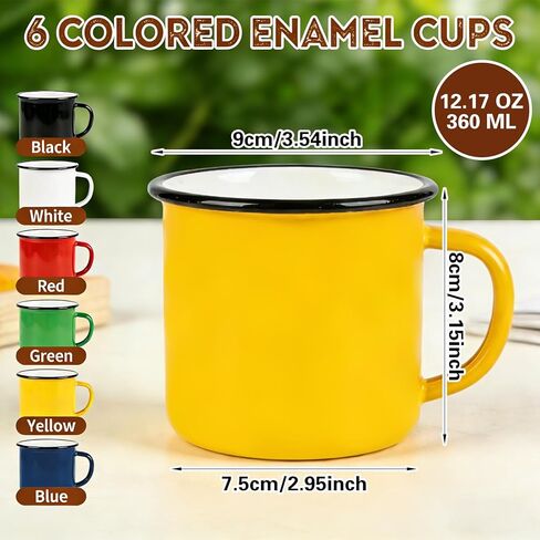 6 Pack Enamel Camping Mugs 12 oz Coffee Mugs with Handle 6 Colors Portable Camp Drinking Cups Bulk Vintage Metal Cups for Home Office Party Supplies in Saudi Arabia