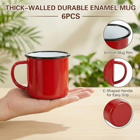 6 Pack Enamel Camping Mugs 12 oz Coffee Mugs with Handle 6 Colors Portable Camp Drinking Cups Bulk Vintage Metal Cups for Home Office Party Supplies in Saudi Arabia