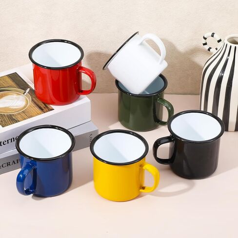 6 Pack Enamel Camping Mugs 12 oz Coffee Mugs with Handle 6 Colors Portable Camp Drinking Cups Bulk Vintage Metal Cups for Home Office Party Supplies in Saudi Arabia