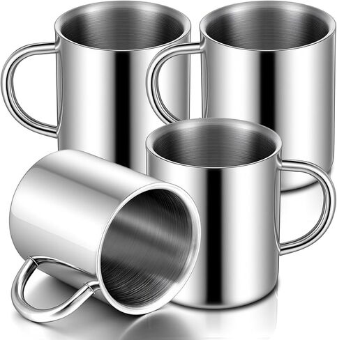 4 Set 10oz/300ml Stainless Steel Mug with Handle,Metal Double Walled Camping Coffee Mugs,Dishwasher Safe Tea Cups for Home Camping Travel Outdoors Keep Drinks Hot in Saudi Arabia