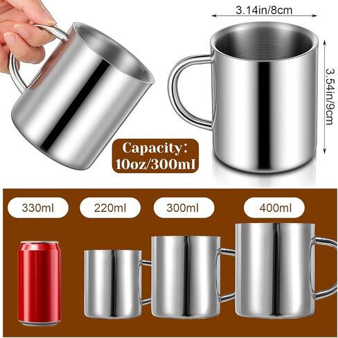 4 Set 10oz/300ml Stainless Steel Mug with Handle,Metal Double Walled Camping Coffee Mugs,Dishwasher Safe Tea Cups for Home Camping Travel Outdoors Keep Drinks Hot in Saudi Arabia