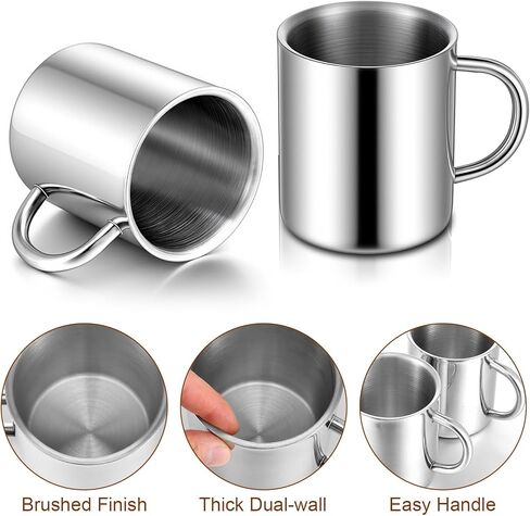 4 Set 10oz/300ml Stainless Steel Mug with Handle,Metal Double Walled Camping Coffee Mugs,Dishwasher Safe Tea Cups for Home Camping Travel Outdoors Keep Drinks Hot in Saudi Arabia