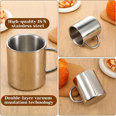 4 Set 10oz/300ml Stainless Steel Mug with Handle,Metal Double Walled Camping Coffee Mugs,Dishwasher Safe Tea Cups for Home Camping Travel Outdoors Keep Drinks Hot in Saudi Arabia