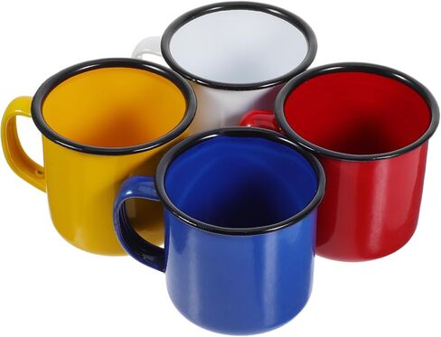 Ipetboom Enamel Mugs Set of 4 Vintage 5Oz Camping Coffee Tea Cups Durable Drinking Cups for Home Office Picnic Outdoor Use 3.34X2.36 Inch in Saudi Arabia