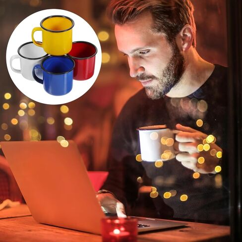 Ipetboom Enamel Mugs Set of 4 Vintage 5Oz Camping Coffee Tea Cups Durable Drinking Cups for Home Office Picnic Outdoor Use 3.34X2.36 Inch in Saudi Arabia