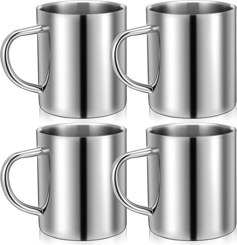 4 Pcs 10oz/300ml Stainless Steel Coffee Mugs with Handle, Metal Double Walled Tea Cups Anti Scalding Insulated Mugs Camping Mug for Home Camping Travel Outdoors RV Keep Drinks Hot in Saudi Arabia