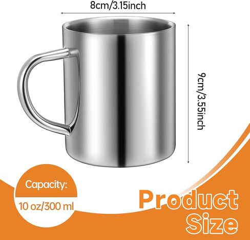 4 Pcs 10oz/300ml Stainless Steel Coffee Mugs with Handle, Metal Double Walled Tea Cups Anti Scalding Insulated Mugs Camping Mug for Home Camping Travel Outdoors RV Keep Drinks Hot in Saudi Arabia