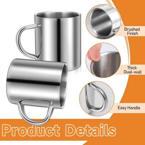 4 Pcs 10oz/300ml Stainless Steel Coffee Mugs with Handle, Metal Double Walled Tea Cups Anti Scalding Insulated Mugs Camping Mug for Home Camping Travel Outdoors RV Keep Drinks Hot in Saudi Arabia
