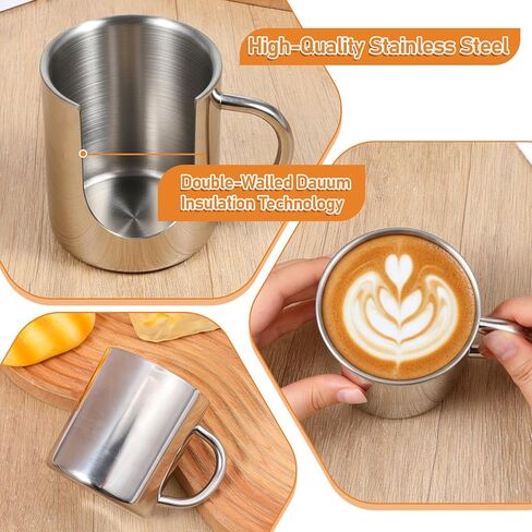 4 Pcs 10oz/300ml Stainless Steel Coffee Mugs with Handle, Metal Double Walled Tea Cups Anti Scalding Insulated Mugs Camping Mug for Home Camping Travel Outdoors RV Keep Drinks Hot in Saudi Arabia