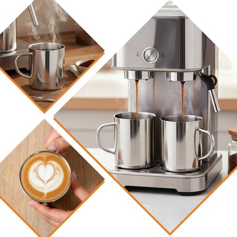 4 Pcs 10oz/300ml Stainless Steel Coffee Mugs with Handle, Metal Double Walled Tea Cups Anti Scalding Insulated Mugs Camping Mug for Home Camping Travel Outdoors RV Keep Drinks Hot in Saudi Arabia