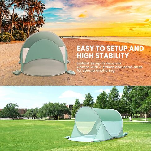 Pop Up Beach Tent, UPF 50+ Sun Shade Shelter, Instant Setup Waterproof Outdoor Beach Canopy, Windproof Lightweight Portable Outdoor Shade Tent for Camping Picnic Green in Saudi Arabia