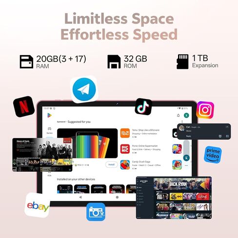 2026 Tablet 10 inch Android 16 Tablet with Keyboard, 20GB RAM 1TB Expandable Storage, 1280x800 HD Screen, Dual Camera, 6000mAh Battery, WiFi 6, BT 5.4, 2 in 1 Tablets with Keyboard Mouse Stylus (Pink) in Saudi Arabia