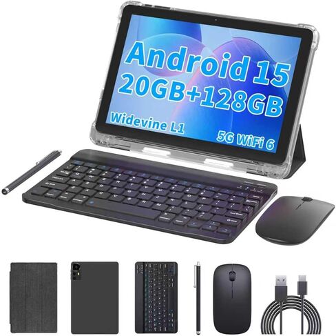 تابلت Android 15 مقاس 10 بوصة، ذاكرة وصول عشوائي 20 جيجابايت، ذاكرة تخزين داخلية 128 جيجابايت، 2 تيرابايت قابلة للتوسيع، معالج رباعي النواة بسرعة 2.0 جيجاهرتز، تابلت 2 في 1 مع حافظة لوحة مفاتيح وماوس، 5G WiFi6، BT 5.0، 6000 مللي أمبير، Widevine L1، GMS، و in Kuwait