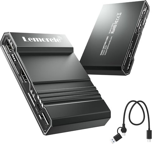 Lemorele 4K HDMI Game Capture Card - 4K@60Hz HDMI Loop Out, USB-C Video Capture Device, Aluminum Alloy, Audio I/O, Low Latency for Streaming & Recording on PS5/Xbox/Switch/PC/Mac/Linux/Android in Saudi Arabia
