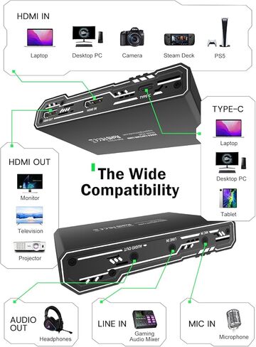 Lemorele 4K HDMI Game Capture Card - 4K@60Hz HDMI Loop Out, USB-C Video Capture Device, Aluminum Alloy, Audio I/O, Low Latency for Streaming & Recording on PS5/Xbox/Switch/PC/Mac/Linux/Android in Saudi Arabia