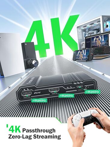 Lemorele 4K HDMI Game Capture Card - 4K@60Hz HDMI Loop Out, USB-C Video Capture Device, Aluminum Alloy, Audio I/O, Low Latency for Streaming & Recording on PS5/Xbox/Switch/PC/Mac/Linux/Android in Saudi Arabia
