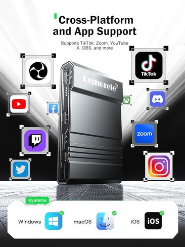 Lemorele 4K HDMI Game Capture Card - 4K@60Hz HDMI Loop Out, USB-C Video Capture Device, Aluminum Alloy, Audio I/O, Low Latency for Streaming & Recording on PS5/Xbox/Switch/PC/Mac/Linux/Android in Saudi Arabia