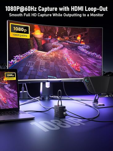 Lemorele USB-C Video Capture Card 1080P 60Hz, Dual 100W PD Charging, HDMI Loop-Out, Low Latency for Streaming Gaming, Compatible with Nintendo Switch, Steam Deck, Phones, Tablets, PC, Mac, OBS in Saudi Arabia