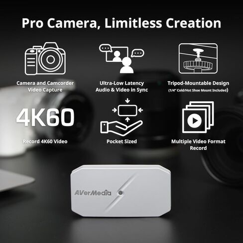AVerMedia 4K60 HDMI Capture Card for DSLR, Camcorder, Action Camera, Low Latency for Live Streaming & Video Conferencing on OBS, Zoom, Twitch, Compatible with Win11, Mac, iPad - CamStream 4K BU113G2 in Saudi Arabia