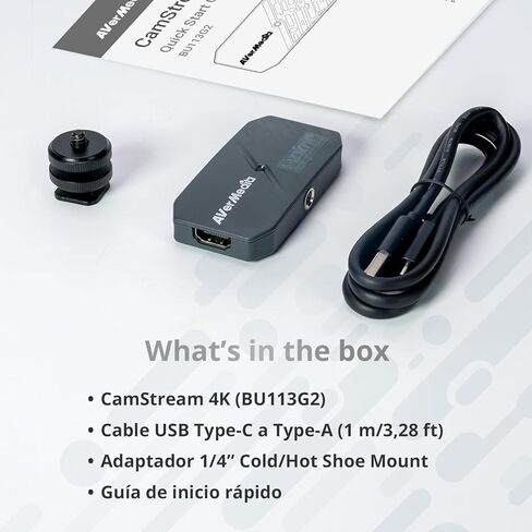 AVerMedia 4K60 HDMI Capture Card for DSLR, Camcorder, Action Camera, Low Latency for Live Streaming & Video Conferencing on OBS, Zoom, Twitch, Compatible with Win11, Mac, iPad - CamStream 4K BU113G2 in Saudi Arabia