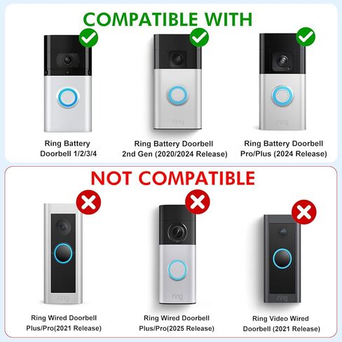 No-Drill Ring Doorbell Mount for Ring Battery Doorbell (2nd-2024 Release)/Plus/Pro, Rng Video Doorbell(2nd-2020 Release)/1/2/3/3 Plus/4, Doorbell Mount Plate with 2* Adhesive Tapes for Apartments in Saudi Arabia