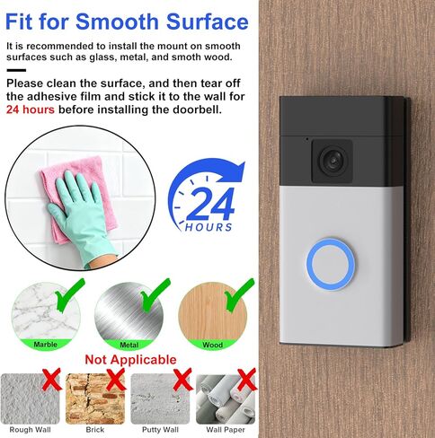 No-Drill Ring Doorbell Mount for Ring Battery Doorbell (2nd-2024 Release)/Plus/Pro, Rng Video Doorbell(2nd-2020 Release)/1/2/3/3 Plus/4, Doorbell Mount Plate with 2* Adhesive Tapes for Apartments in Saudi Arabia
