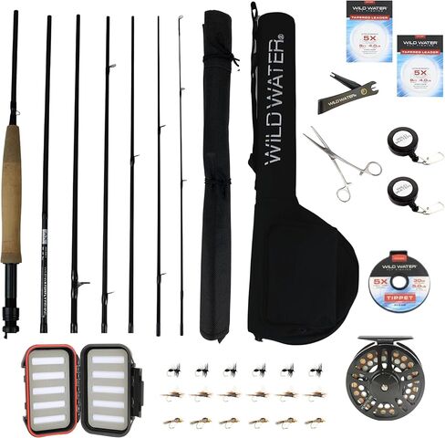 Wild Water Fly Fishing Combo Starter Kit with CNC Machined Fly Reel, 9 Foot, 7-Piece, 5-Weight Graphite Fly Rod with Cork Handle, Accessories, Carrying Case, Fly Box Case & Fishing Flies in Saudi Arabia