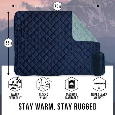 Lightspeed Outdoors Deluxe Nylon Fleece Rugged Puffy Blanket | Windproof Insulated Washable Quilted Blanket in Saudi Arabia