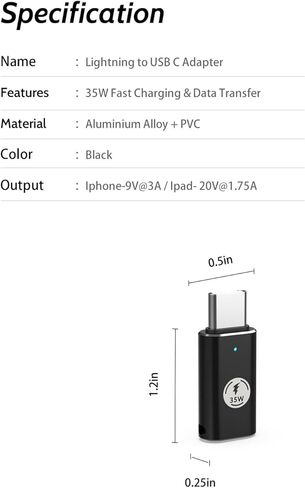 35W Lightning to USB C Adapter, with Anti-Lost Silicone Holder for iPhone 17/16/15 Series,iPad Pro,Fast Charging & Data Sync ONLY, Type C Charger Connector, Not for Audio (1-Pack) in Saudi Arabia