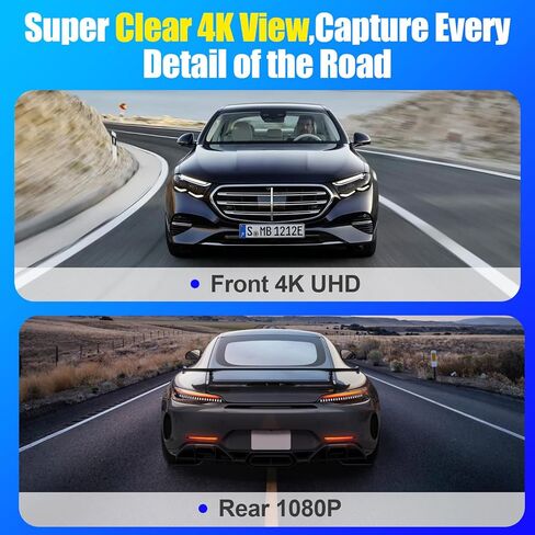 4K Dash Cam Front and Rear,Dual Dash Camera for Cars with 5.8GHz WiFi GPS,Night Vision,Mini Dash Cam with 3.59" IPS Screen,24H Parking Mode,G-Sensor,Loop Recording,64GB SD Card Included in Saudi Arabia