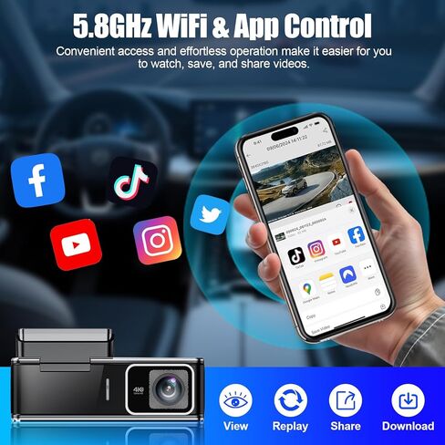 4K Dash Cam Front and Rear,Dual Dash Camera for Cars with 5.8GHz WiFi GPS,Night Vision,Mini Dash Cam with 3.59" IPS Screen,24H Parking Mode,G-Sensor,Loop Recording,64GB SD Card Included in Saudi Arabia