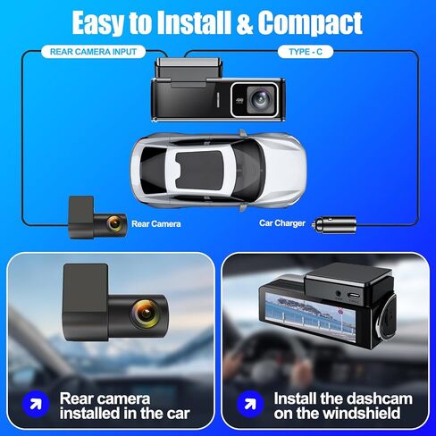 4K Dash Cam Front and Rear,Dual Dash Camera for Cars with 5.8GHz WiFi GPS,Night Vision,Mini Dash Cam with 3.59" IPS Screen,24H Parking Mode,G-Sensor,Loop Recording,64GB SD Card Included in Saudi Arabia