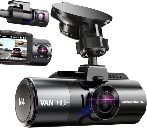 VANTRUE N4 3 Channel Dash Cam, 4K+1080P Dual Channel, 1440P+1440P+1080P Front Inside Rear Three Way Triple Car Dash Camera, IR Night Vision, Capacitor, 24 Hours Parking Mode (Renewed) in Saudi Arabia