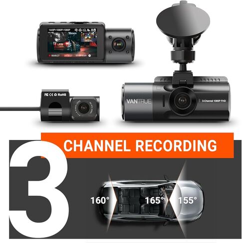 VANTRUE N4 3 Channel Dash Cam, 4K+1080P Dual Channel, 1440P+1440P+1080P Front Inside Rear Three Way Triple Car Dash Camera, IR Night Vision, Capacitor, 24 Hours Parking Mode (Renewed) in Saudi Arabia