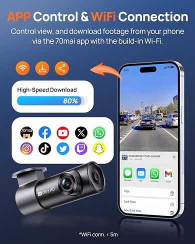70mai M310 Plus 4K Dash Cam Front with Night Vision, 140° Wide Angle Dash Camera for Cars, WiFi Dashcam with App, Parking Mode, G-Sensor, Loop Recording, Voice Control, Easy Install Car Camera in Saudi Arabia