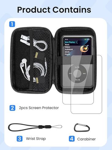 Case for Innioasis Y1 MP3 Player – Hard EVA Shell Carrying Bag with Carabiner & Lanyard+2 Screen Protectors,Large Capacity Shockproof Storage for MP3 & Accessories in Saudi Arabia