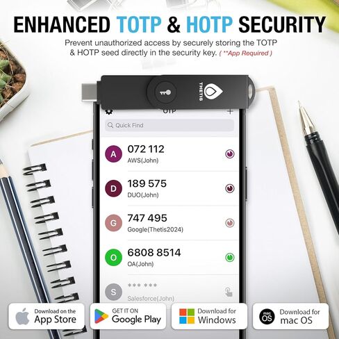 جهاز مرور مفتاح الأمان Thetis Pro-C FIDO2 (L2) مع USB C وNFC، تطبيق TOTP/HOTP Authenticator، FIDO 2.0 مصادقة ثنائية العامل 2FA MFA، يدعم Windows/macOS/Linux/Gmail/Facebook/Dropbox in Kuwait