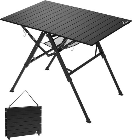 Sportneer Camping Table Folding Table, Bi-Fold Portable with Fast Open Design, Adjustable Height 16.5-27.6", 35.4"x23.6" Lightweight Aluminum Tabletop, Handle & Shoulder Strap for Outdoor Picnic in Saudi Arabia