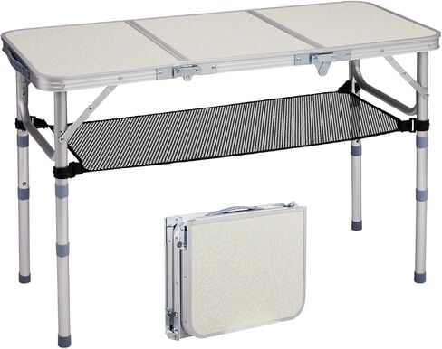 VINGLI Small Folding Table Portable 3FT Aluminum Foldable Camping Table for Picnic Card Table with 3 Adjustable Height & Carry Handle for Outdoor Indoor Hiking Camp BBQ Beach-White in Saudi Arabia