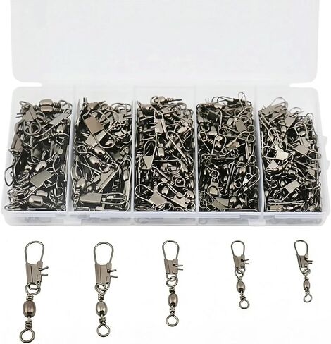 Fishing Barrel Swivels with Snap Set: 220pcs Large Small Snap Swivels Assortment for Saltwater Freshwater Connector Fishing Tackle - Size #2#4#6#8#10 in Saudi Arabia
