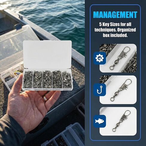 Fishing Barrel Swivels with Snap Set: 220pcs Large Small Snap Swivels Assortment for Saltwater Freshwater Connector Fishing Tackle - Size #2#4#6#8#10 in Saudi Arabia