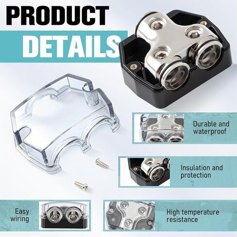 Tallew 2 Pcs 2 Power Ground Distribution Way Amp Block, 0 Gauge in 0 Gauge Out Circuit Protector Distribution Connecting Blocks for Car Boat Audio Splitter in Saudi Arabia