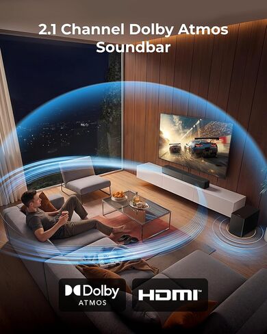 شريط صوت ULTIMEA 2.1 مع مضخم صوت لاسلكي، Dolby Atmos، VoiceMX، BassMX، مكبر صوت بقوة 240 وات للتلفزيون الذكي، التحكم في التطبيقات، HDMI eARC، بصري، بلوتوث 6.0، Poseidon M40، موديل 2026 in Kuwait
