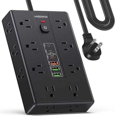 Surge Protector Power Strip with 16 AC Outlets 6 USB Ports(3 Type C), Thin Flat Plug 6.5 FT Extension Cord with Multiple Outlets, Outlet Extender with Surge Protection for Home, Office, Dorm in Saudi Arabia